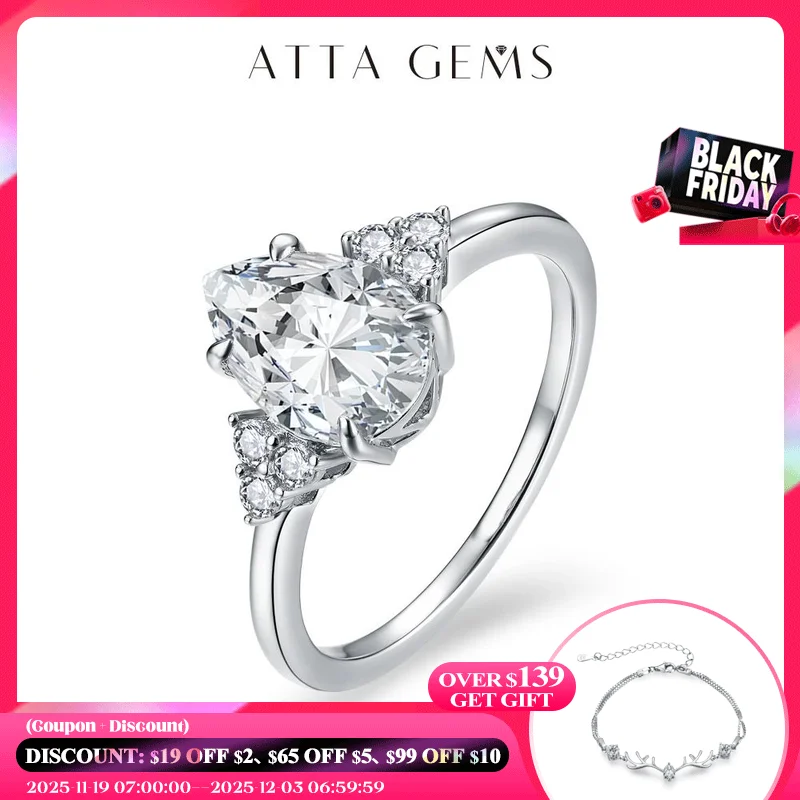 

ATTAGEMS новый твердый S925 серебро ct кольца с муассанитом для женщин D VVS1 грушевидной формы бриллиант обручальное свадебное ювелирное изделие в подарок