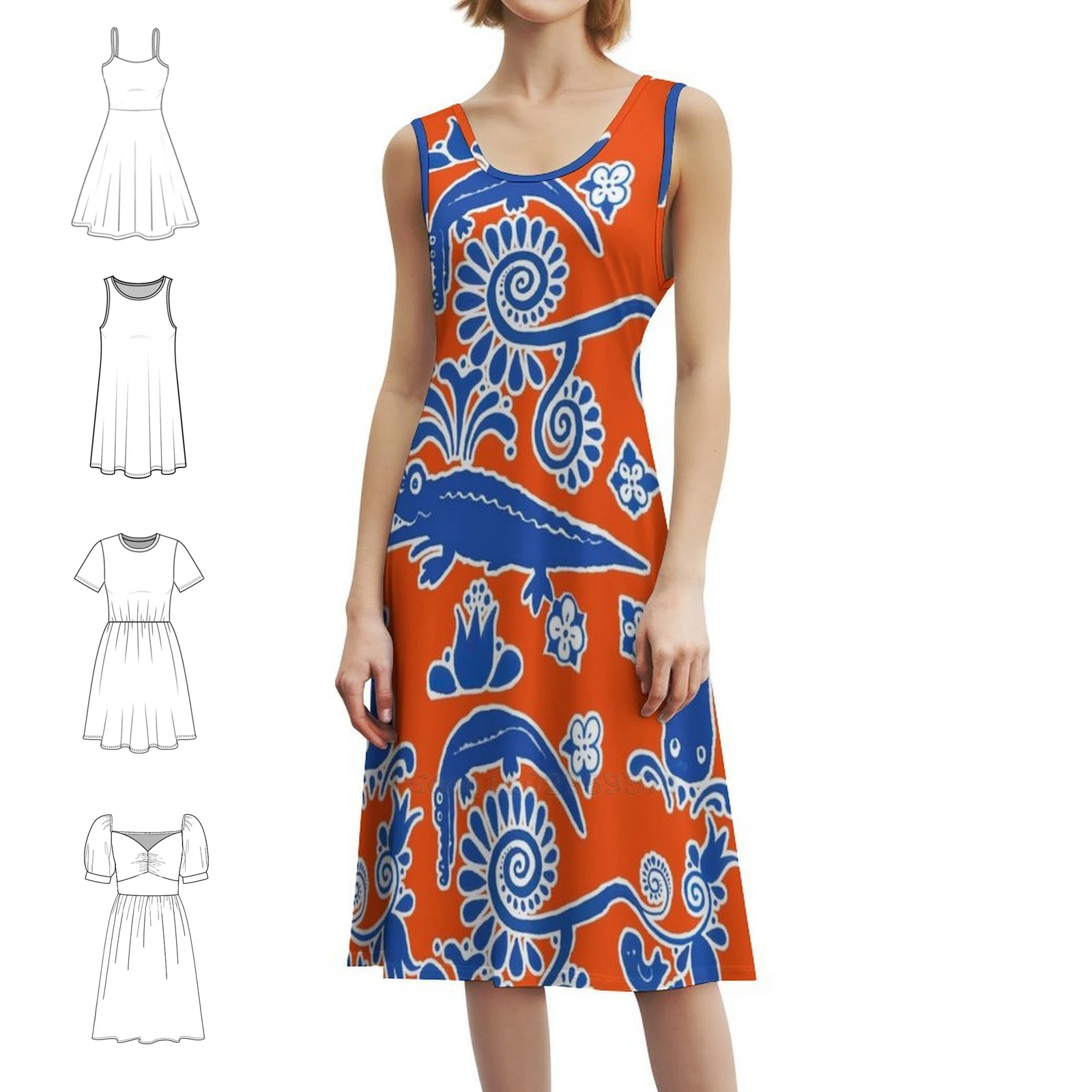 

Gator Toile Orange And Blue Korean Style Dress For Women Elegant Casual Dress For Party Or Daily Wear Orange And Blue Gator