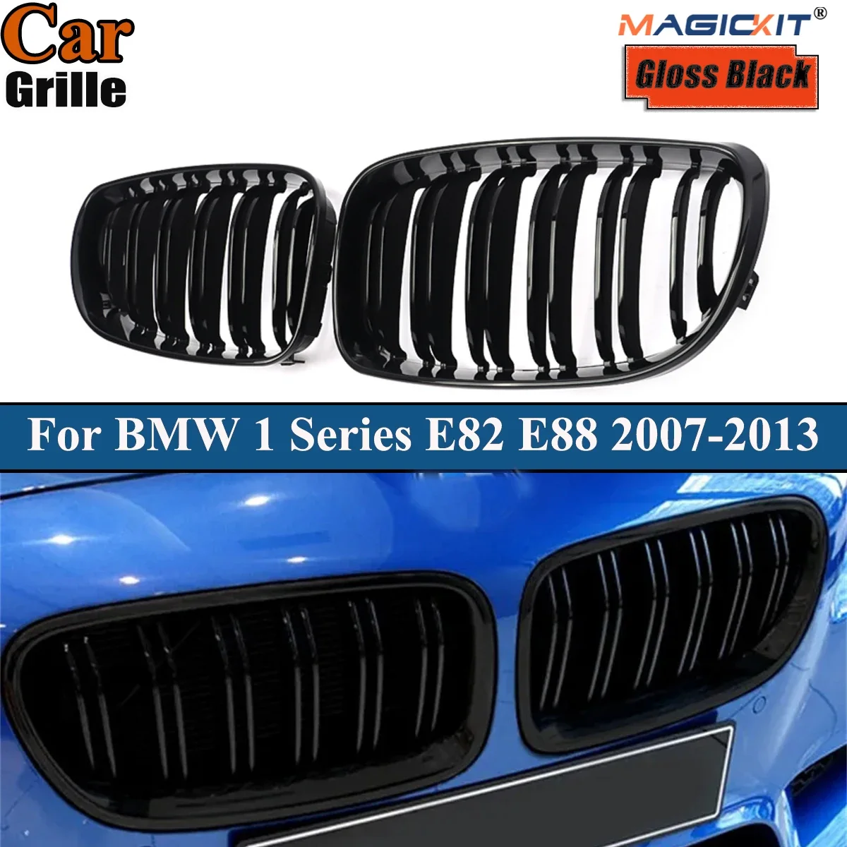 Car Front Grills Kidney For BMW 1 SERIES E81 E82 E87 E88 5DR 3DR Glossy Black Kidney Grilles Dual Slat 2007-2013