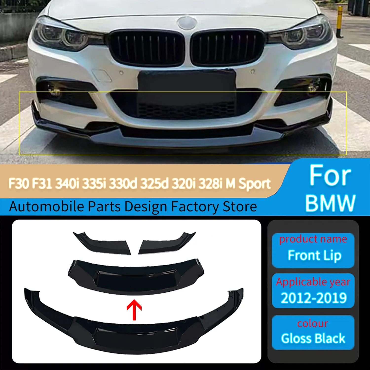 Front Bumper Lip Spoiler Splitter Surround for BMW F30 F31 340i 335i 330d 325d 320i 328i M Sport 2012-2019 Body Kits MAD Style