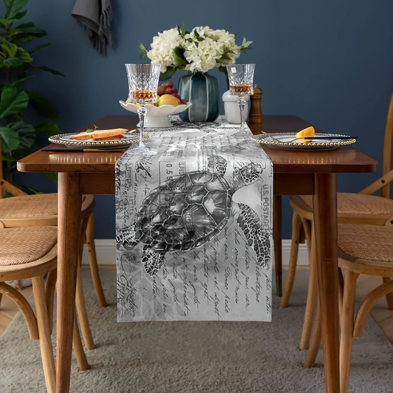 1 Piece of Turtle-Inspired Black and White Design Table Runner, Suitable for Farmhouse, Indoor, Kitchen, Celebrations, Table Decoration, Restaurant, and Banquet Decoration Supplies