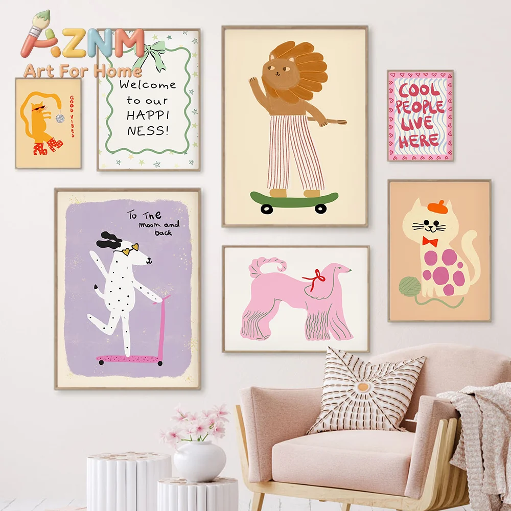 Funky Monkey Goose Lion Bear Fox Animals Posters Prints Colorful Wall Art Canvas Painting Nursery Picture for Kids Room Decor