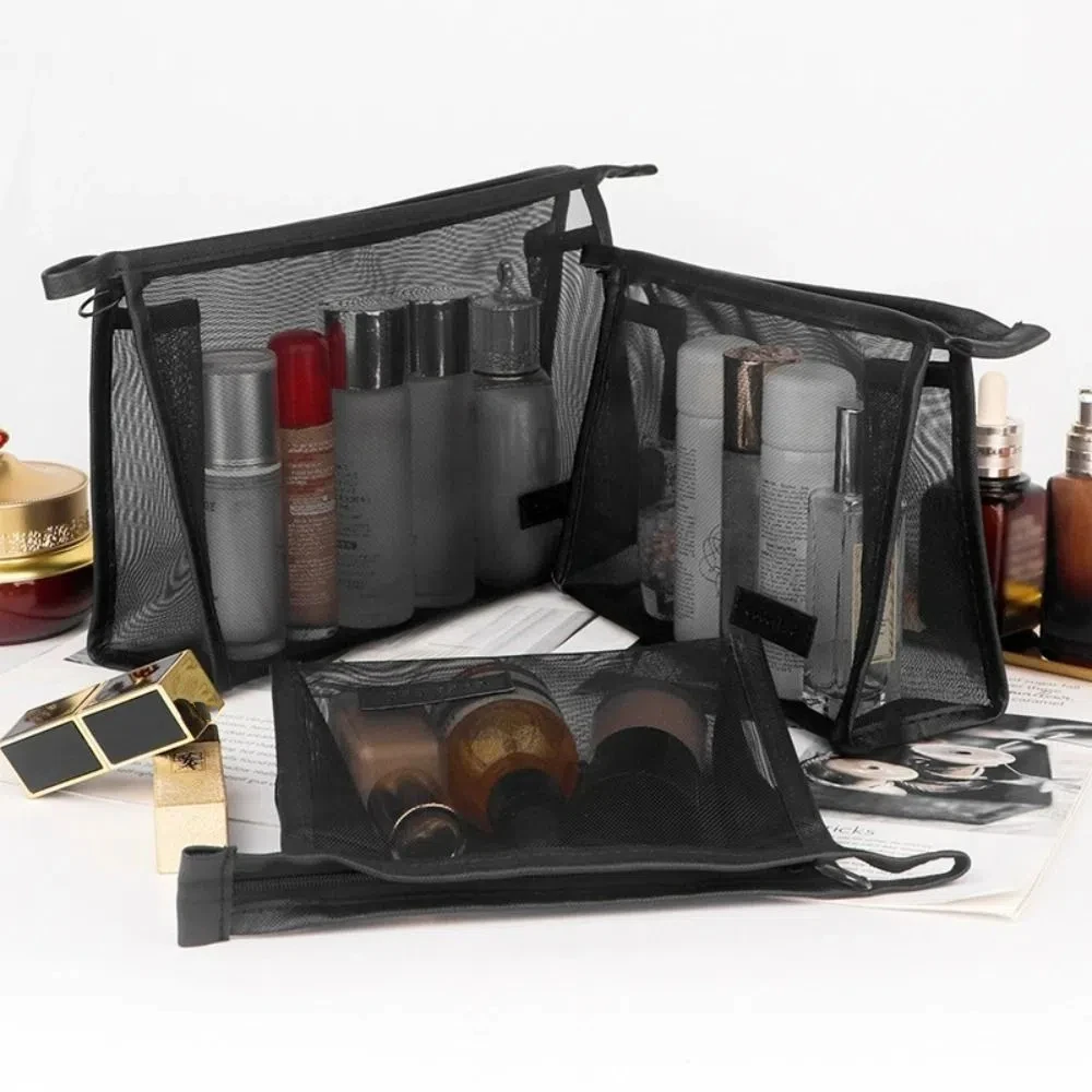 

Casual Mesh Makeup Bag Large Capacity Pencil Cases Transparent Cosmetic Bag Zipper Organizer Case Storage Toiletry Bag Wash