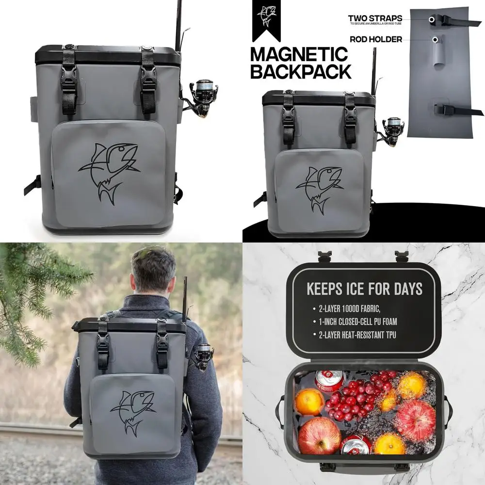 مبردات الظهر معزولة ومضادة للتسرب، حقيبة ظهر لصيد السمك مع مبرد خفيف الوزن، إغلاق مغناطيسي مقاوم للماء ومتين للتخييم #1