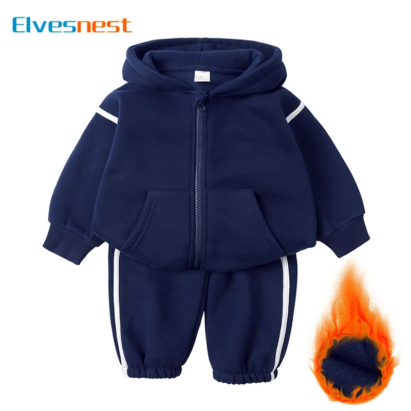 Korean Style Kids Clothes Girls Sports Suit Long Sleeve Hooded Zipper Top and Bottom Winter Warm Children Clothing 1-10 Years