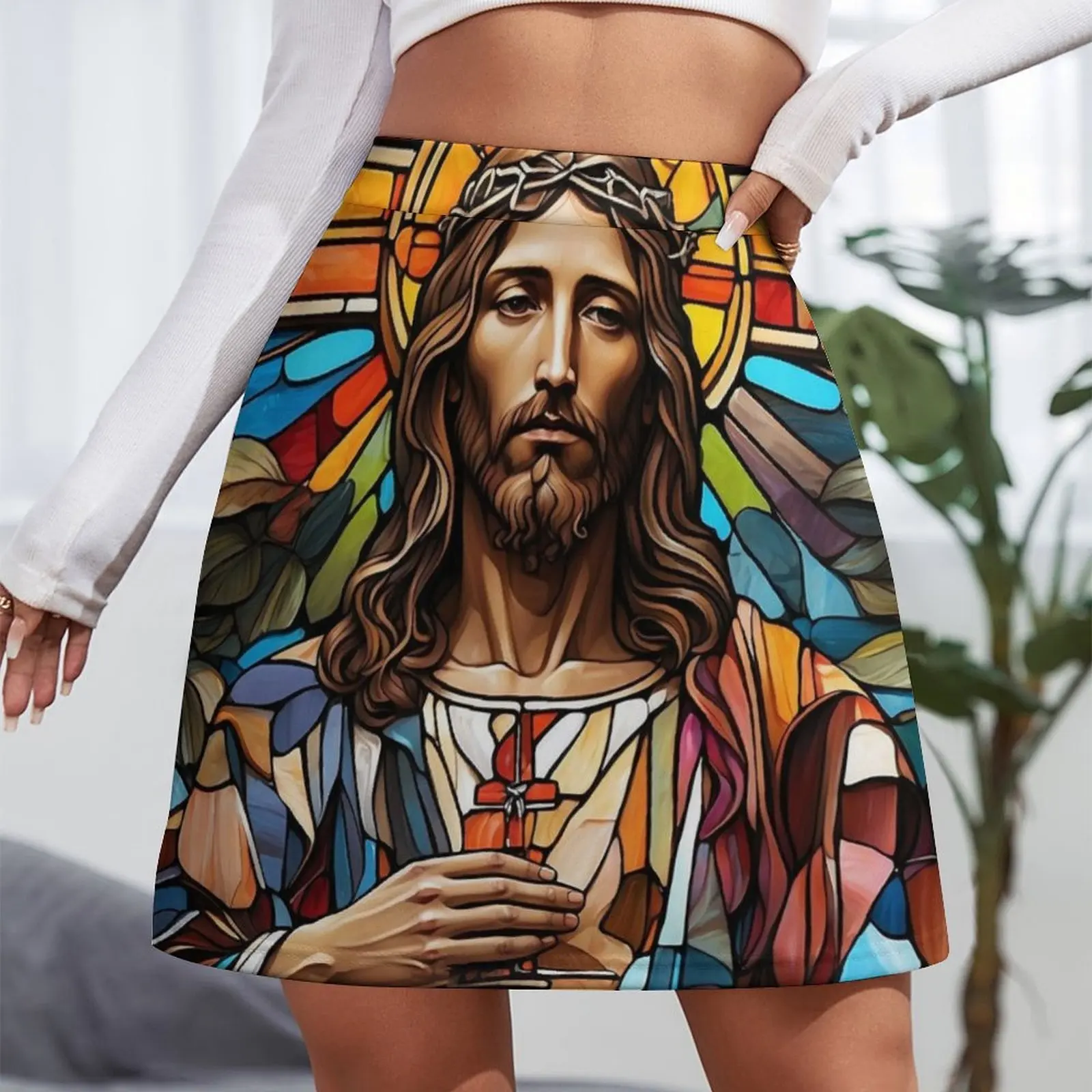 Artwork of Jesus Stained Glass Crucifix Art Mini Skirt skirt sets short skirt for women short clothes for women