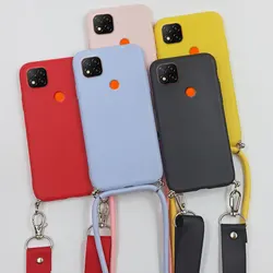 For Redmi 9C Case with Strap Neck Black Pink Silicone Thin Cute Crossbody Rope Cover For Xiaomi Redmi 9C NFC Redmi9C Case