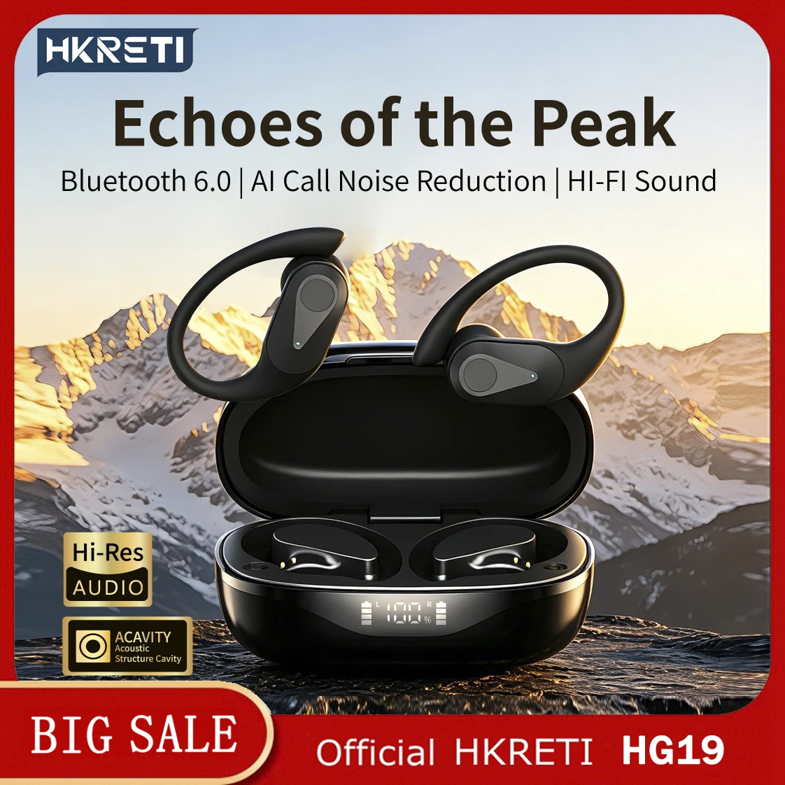 Écouteurs sans fil originaux HKRETI HG19, Bluetooth 6.0, sport, étanches, stéréo, compatibles avec Android et iOS
