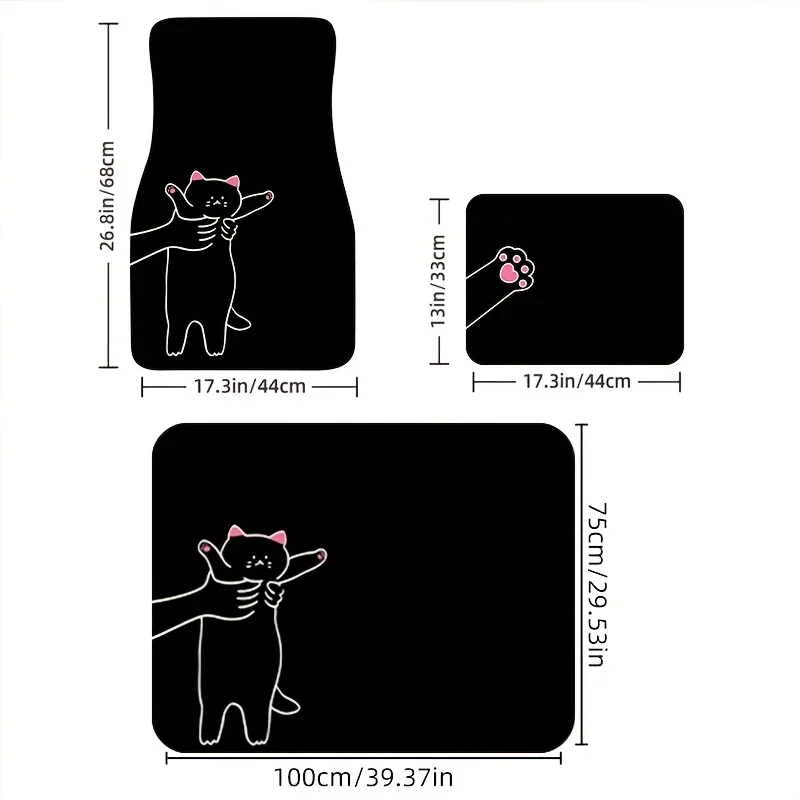 Adorable Cat Pattern Car Mats + Trunk Mat 5pcs Set, Add A Cute Atmosphere To Your Car Interior. Dynamic Matching Of Trunk And Fl