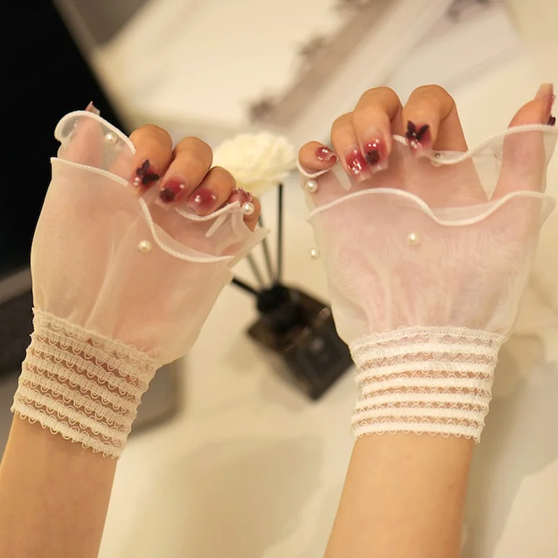 Fashion Lace Fake Sleeves DIY Detachable Cuffs Elastic Wild Wrist Pleated Lolita Style Fake Sleeves Cuff Extension