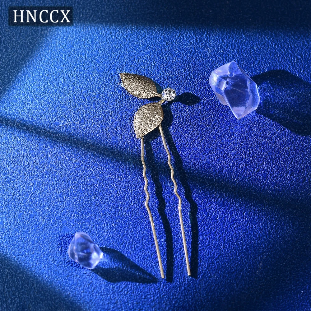 Hnccx Bruids Haarspelden Bruiloft Hoofddeksel Goudkleurige Legering Haarspelden Strass Vrouwen Haarvork Sieraden Accessoires Cp769