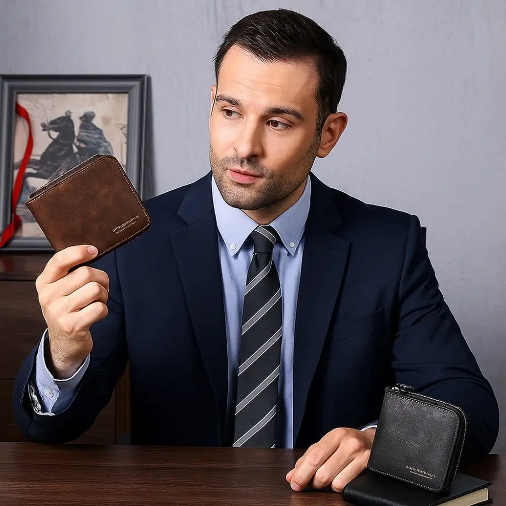 

Portable PU Leather Men's Wallet Large Capacity Zipper Closure Business Wallet Square Multi-functional Student Purse Daily Use