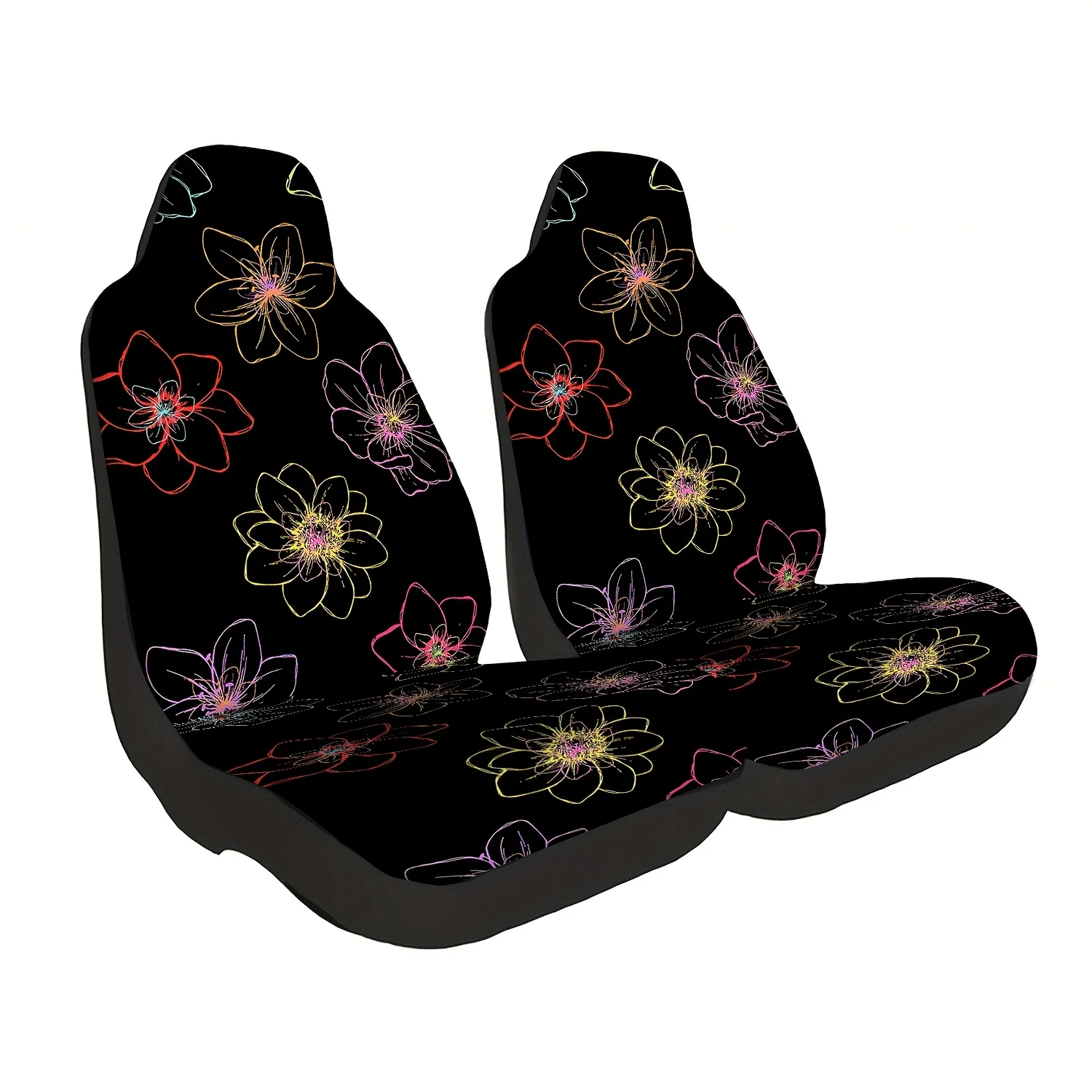 This Set Of Two Colorful Floral Car Seat Covers Is Durable, Designed For Front Seats, Machine Washable, Made Of Polyester Fiber,