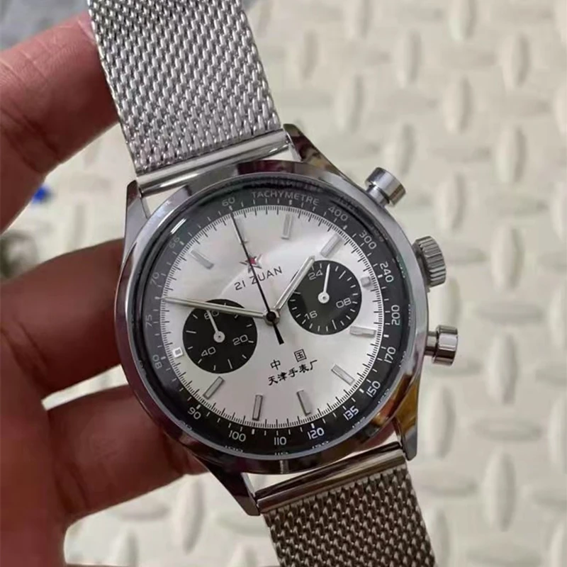 FLEXFIL 21 Zuan 1963 Chronograph Pilot Quartz Watch Men 42mm Panda Military Luminous Watches vintage Air Force Montre Homme