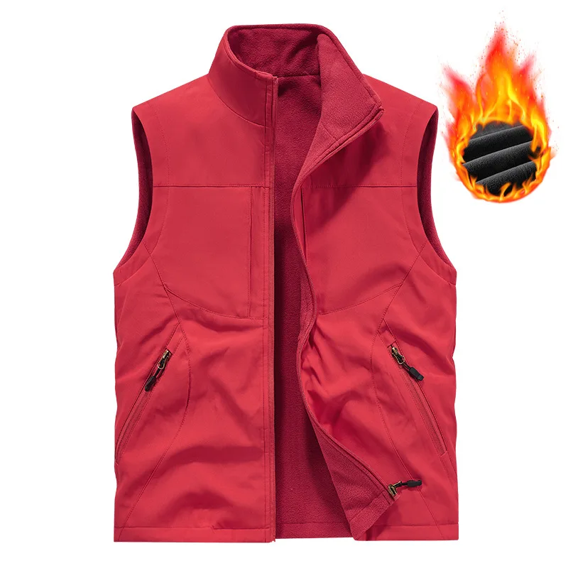 

European and American Reversible Men's Fishing Outdoor Waterproof Fleece-Lined Multi-Functional Vest