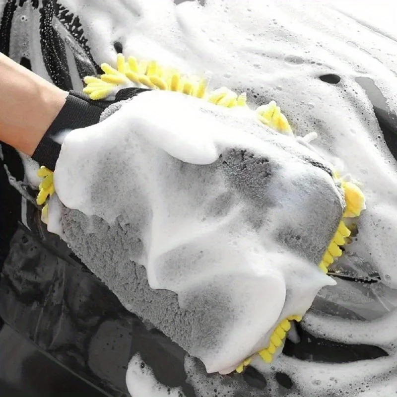 2 Stück Autowasch-Chenille-Handschuhe aus ultrafeiner Faser – dicke doppelseitige Wachsdetailbürste für die Autopflege