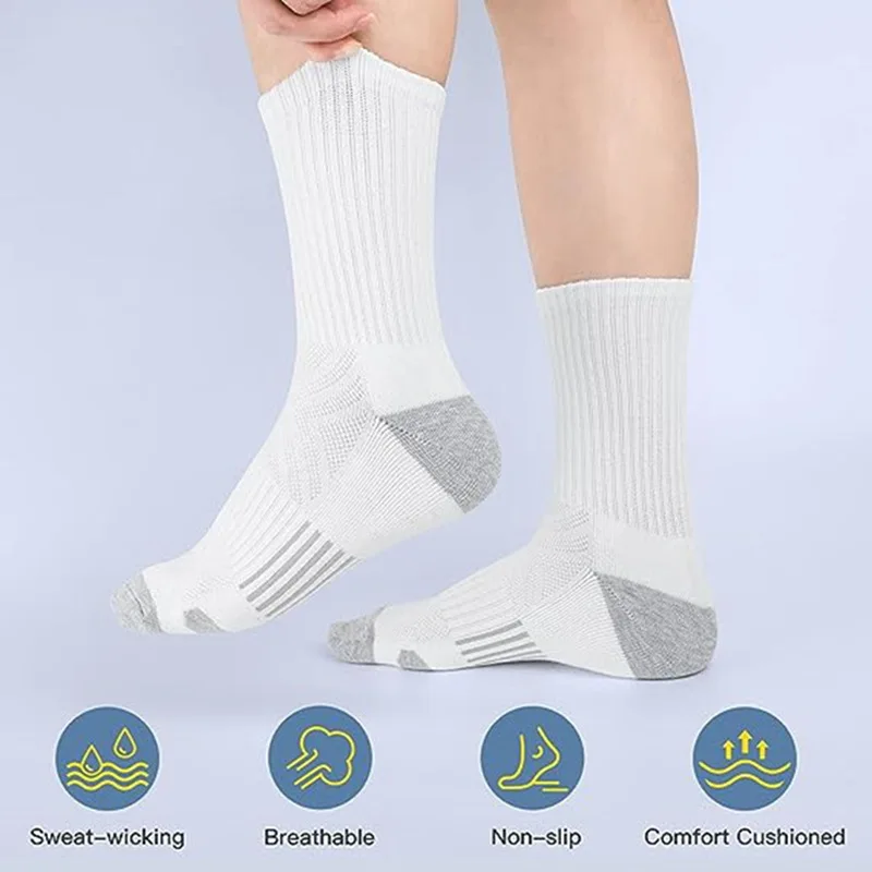 5 pairs/lot socks Men Plus Size 47 Basketball Crew Socks White Mid-Calf Athletic Tube Socks for Sports Training Fall Breathable