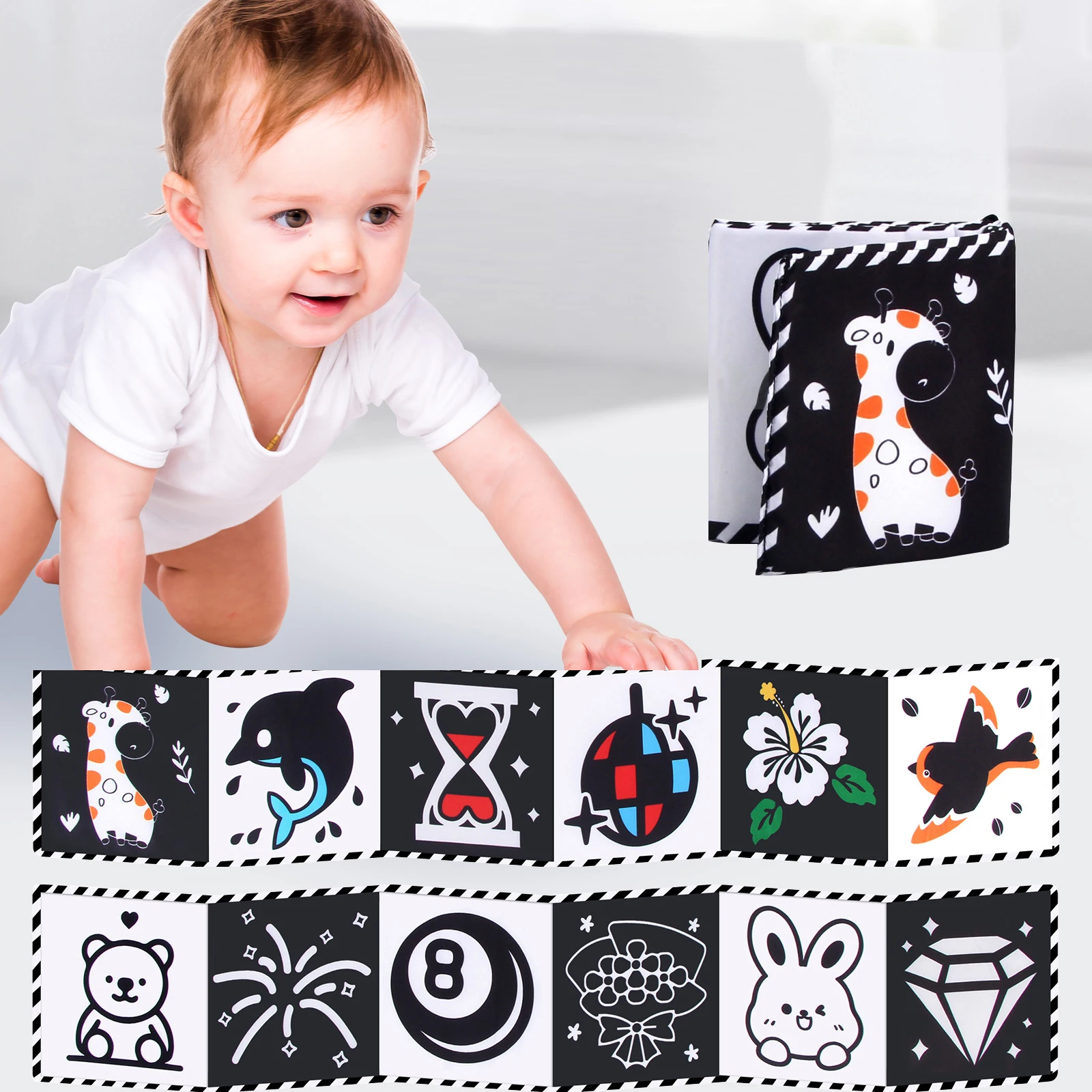 Animal Sensory Cloth Books for Babies 0-36 Months High Contrast Montessori Toy Newborn Crib Toys