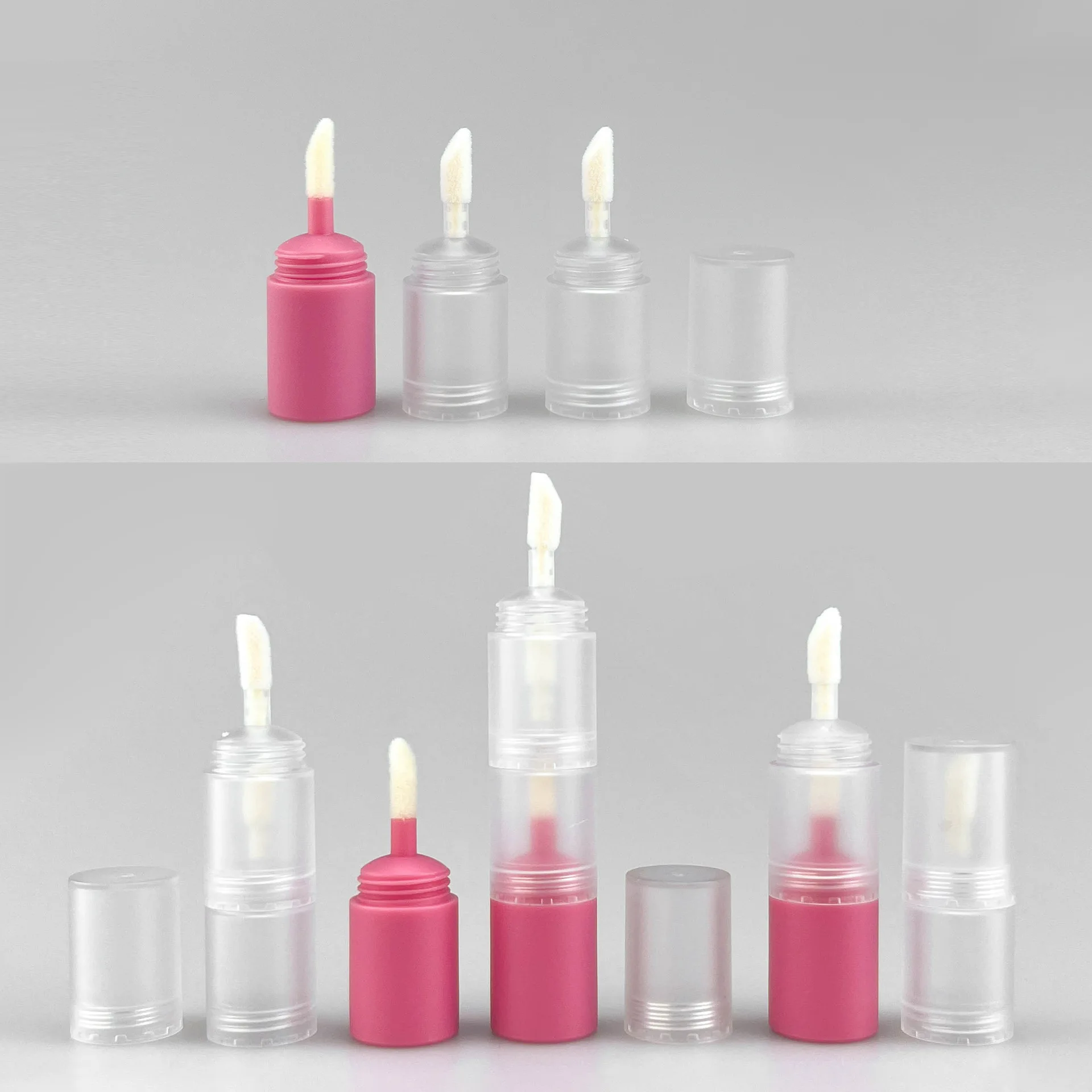 Lip Gloss Tube Custom Logo Luxury Lovely Mini 2ml With 3 Layer Pink Clear Transparent Lip Oil Tubes With Brush Wholesale 30pcs