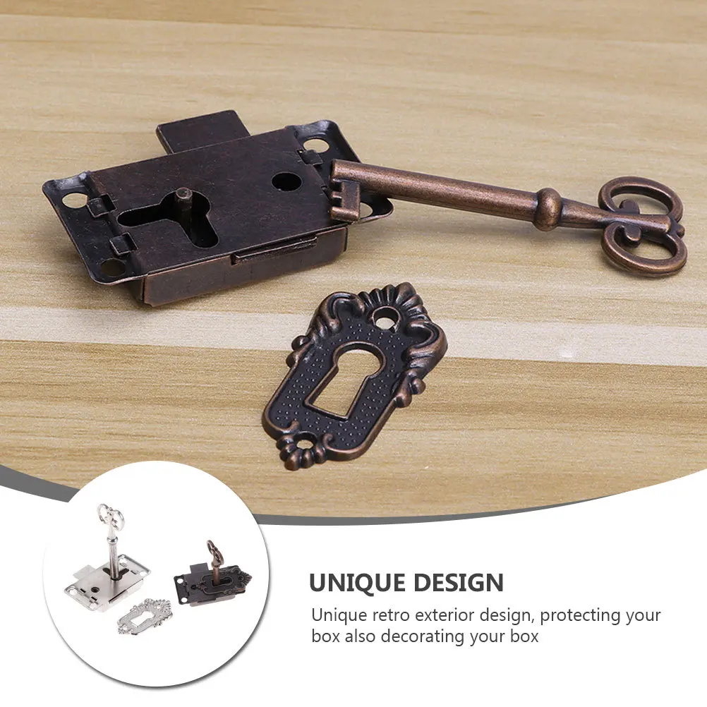 

2 pcs Ancient Furniture Lock Bronze Vintage Alloy Cabinet Door Drawer Chest Lock Set With Key Hardware For Wooden Box
