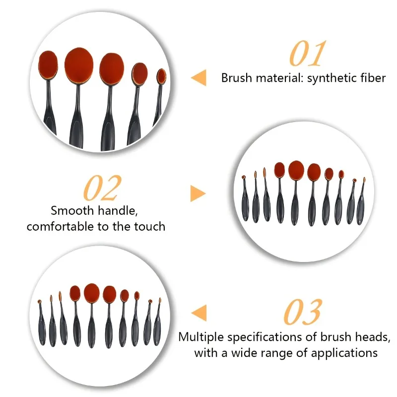10pcs Toothbrush type makeup brush, foundation make-up brush, bendable color, full set, cosmetic brush, no marks