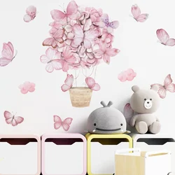 Pink Butterfly Hot Air Balloon Wall Stickers for Nursery Kids Room Baby Watercolor Wall Decals Bedroom Living Room Home Decor