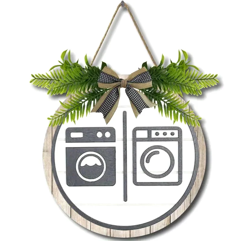 Rustic Wreath Wooden Sign Wall Decor Round Board Signs Laundry Door Hanging Bathroom Sign Unisex Toilet Decor Funny