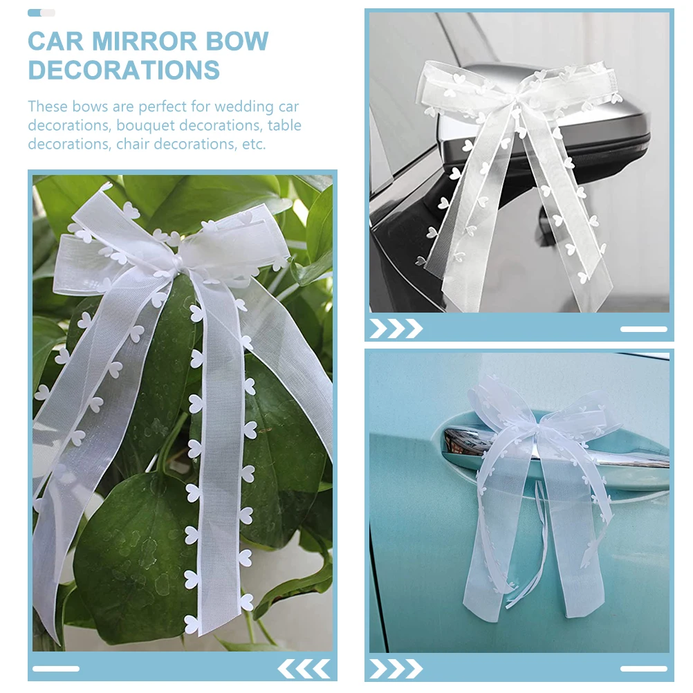 

30pcs Wedding With Hearts Car Decoration Ribbon Bows For Wedding Car Decorations Rearview Mirror Bow Diy Craft Decorative Bows