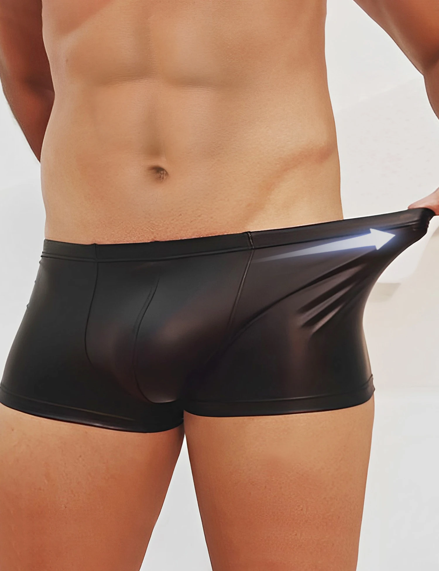 

Comeondear Sexy Underwear 2 Pack PU Leather Boxer Shorts Men's Sissy Lingerie Stretch Briefs Big 3XL Wetlook Pouch Retro Shorts