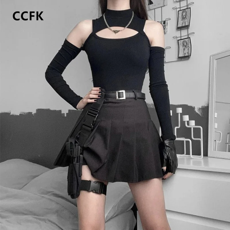 Emo Techwear Women Punk Gothic Sexy Off Shoulder Long Sleeve Playsuits Egirl Slim One Piece Grunge Bodysuit Club Dark Aesthetic