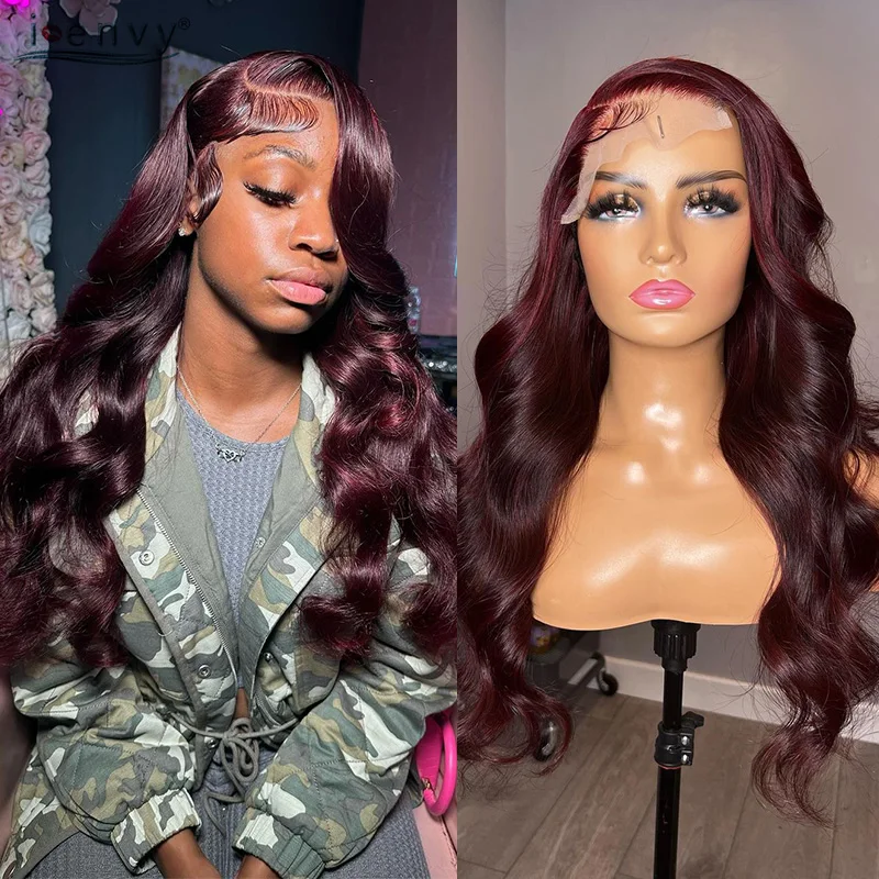 

Red 30 34 Inch Burgundy 13X6 Hd Lace Frontal Human Hair Wig On Sale Body Wave Lace Front 99J Colored Lace Front Wigs For Women