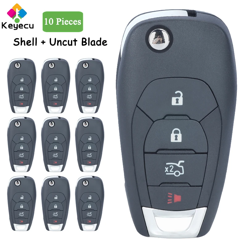 KEYECU 10 Pieces Flip Remote Control Car Key Shell Case With 4 Buttons for Chevrolet Cruze 2016 2017 2018 2019 Fob LXP-T004