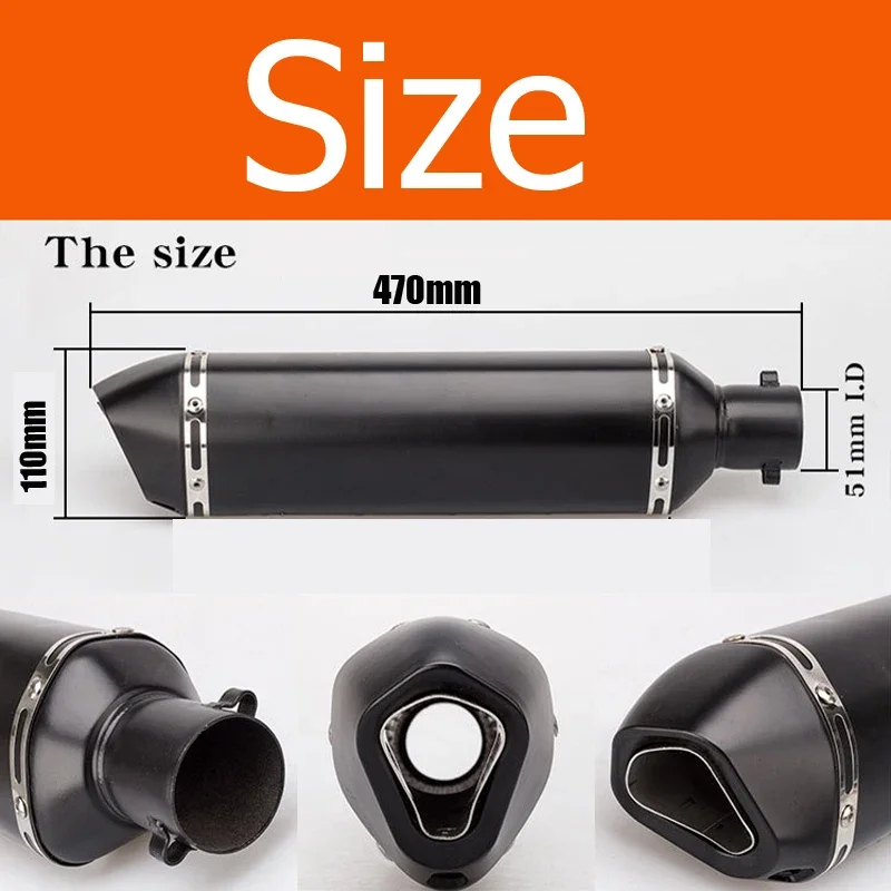 470mm Black Motorcycle Exhaust Pipe Turbo Tube Muffler Silencer DB Killer for Yamaha Suzuki Ducati Kawasaki Honda Kymco