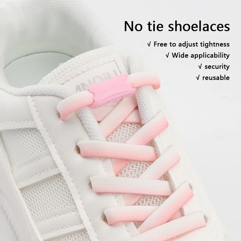 Kleurrijke Gradiënt No Tie Schoenstrings Quick Release Verstelbare Gesp Platte Sneakers Kinderen Volwassen Vrijetijdsschoen Veters Accessoires