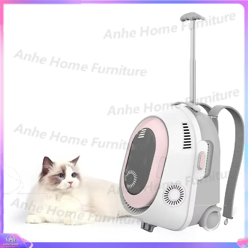 Luxury Multifunctional Pet Carrier Backpack Portable Cat Dog Travel Bag Trolley Case with Cooling Mist Air Conditioner