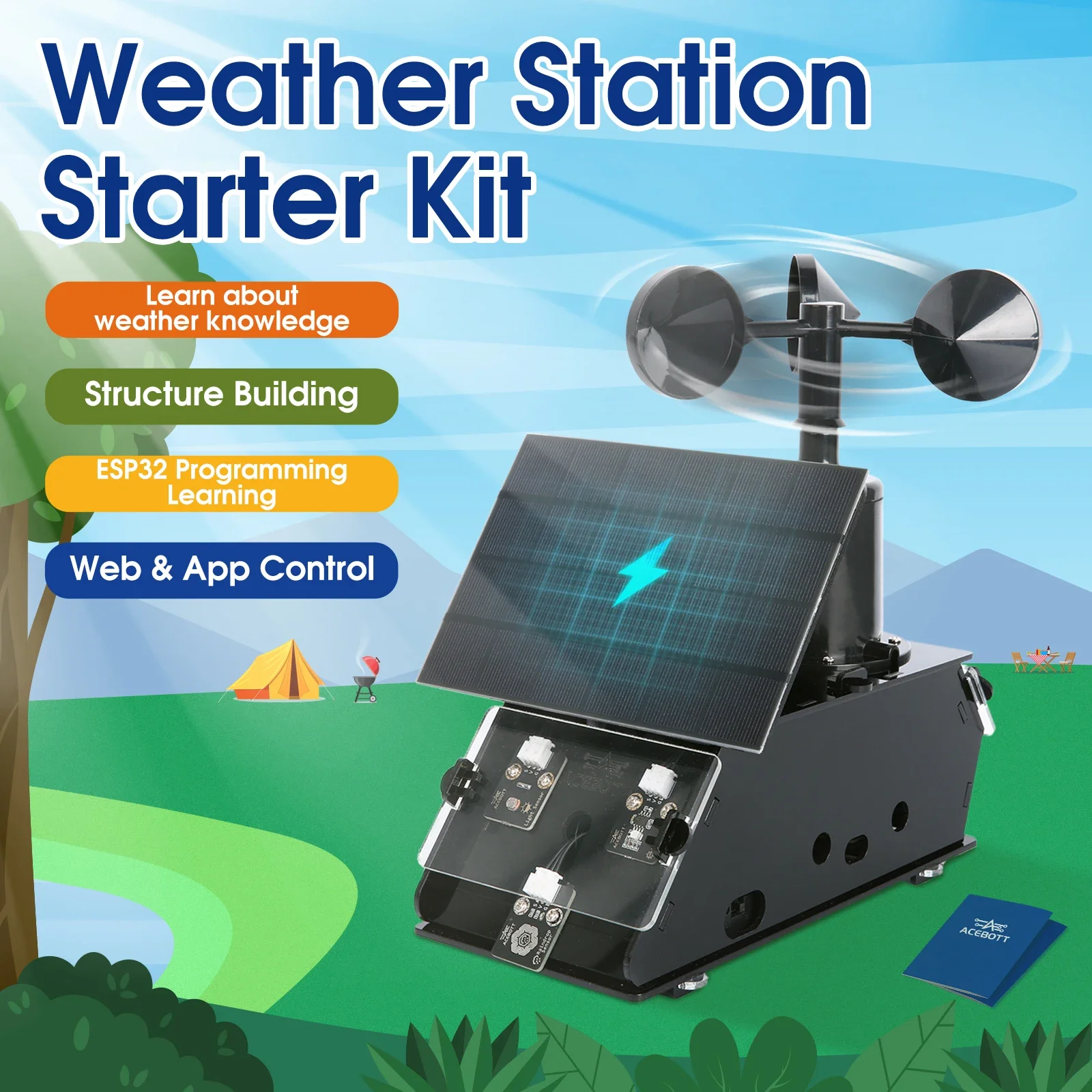 ACEBOTT IOT Weather Station Starter Kit Wind Speed Temperature Humidity Monitor Weather Forecast and Barometer for ESP32 Arduino