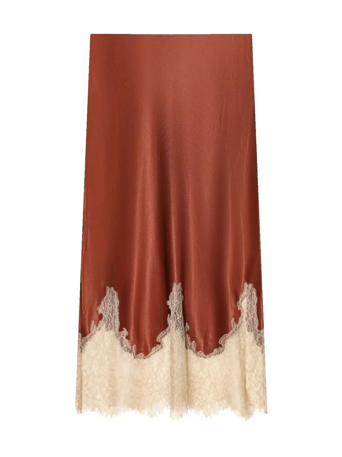 2026 New Arrival Fashion Women's European Vintage Silk Satin Lace Skirts Lady Elegant Zipper Mid-calf Chic Evening Party Skirt