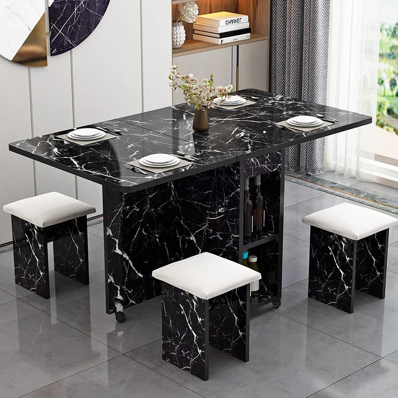 

Складной обеденный стол для домашнего использования, мобильная маленькая квартира, многофункциональный один стол, четыре табурета, прямоугольный обеденный стол cross-b