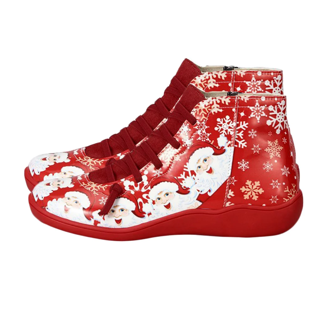 Santa Booties Christmas Shoes Girls Short Boots Female Xmas Artificial Pu Women Casual Women's