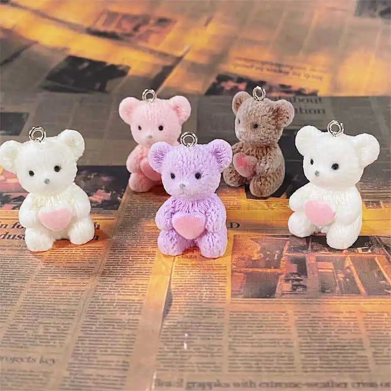 30pcs 3D Flocking Resin Cute Hug Love Bear Charms for Necklace Keychain Earrings Backpack Pendant DIY Making Jewelry Accessories