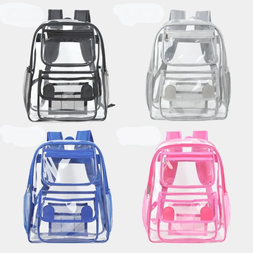 Heavy Duty PVC Transparent Backpack Large Capacity Waterproof Travel Rucksack Clear See Through Student School Bag