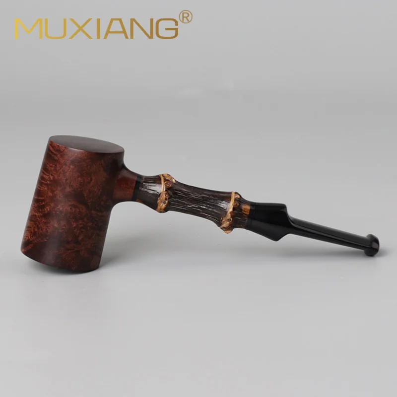 Briar wood pipe, handmade bamboo handle, hammer pipe 3mm filter, short handle master pipe