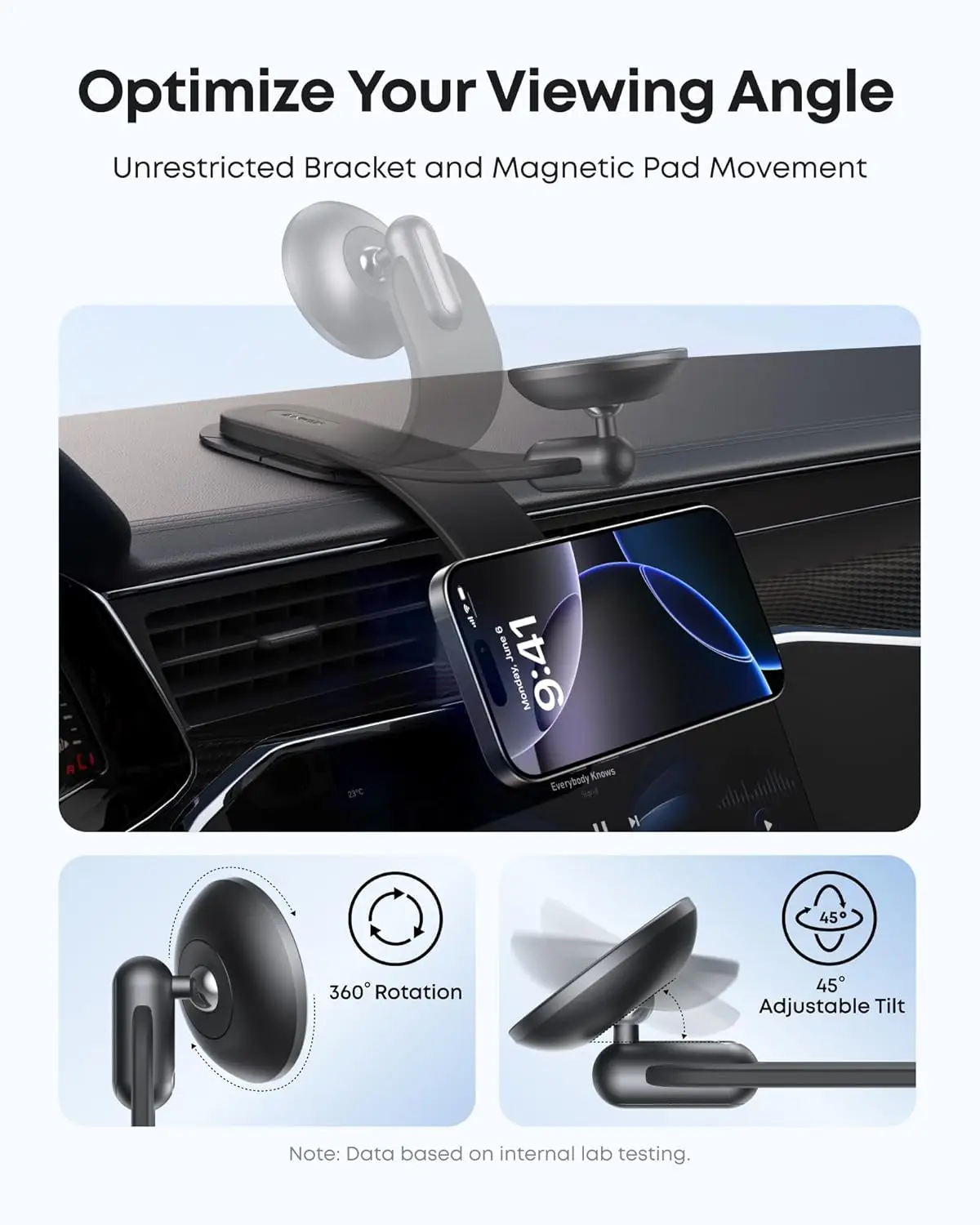 Anker Nano afneembare autohouder, 360 graden verstelbare autotelefoonhouder met beugel en magnetische ring, voor iPhone