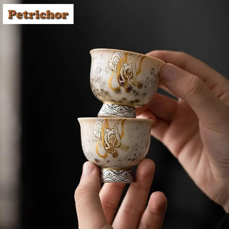 

Wood-fired Porcelain Dunhuang Apsaras Teacup Traditional Tea Bowl Tea Cup Set Tea-tasting Fragrance Cup Chazhan Master Cups Gift