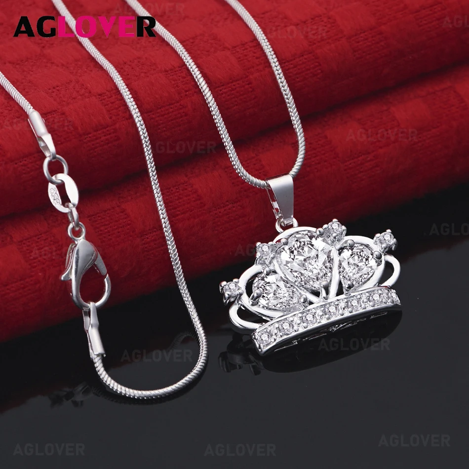 

AGLOVER 925 Sterling Silver Crown Inlaid Zircon Pendant Necklace Daily Accessories Women'S Simple And Elegant Jewelry