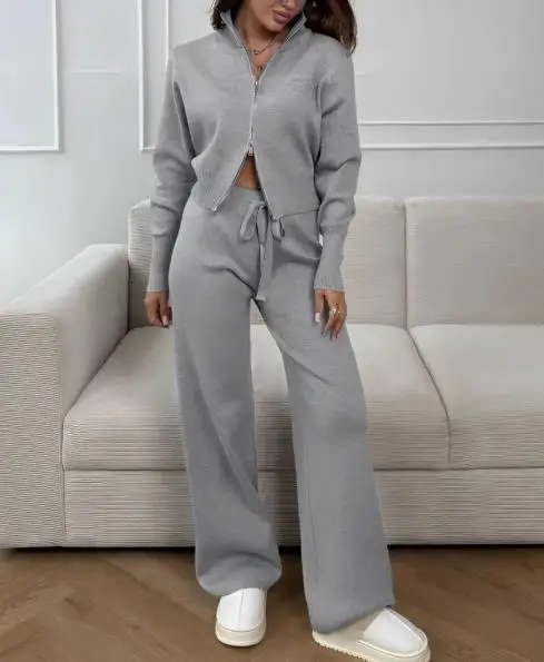 

Autumn/Winter Zipper Knitted Set Double Zipper Slimming Sweater Commuter Style New 2025