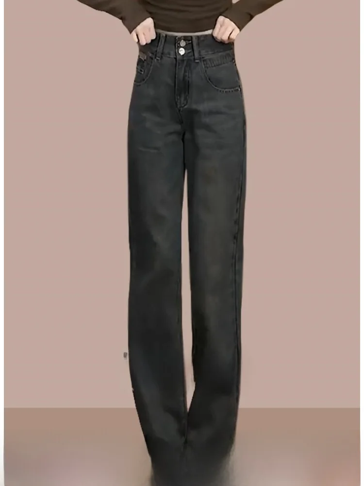 

Прямые джинсы с высокой талией, женские утягивающие широкие брюки для похудения, повседневные джинсовые джинсы с высокой талией, однотонный цвет