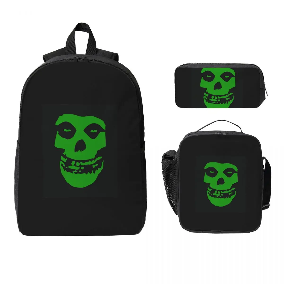 

Misfits Skull Backpack Student Boys Girls BookBag School Bag Computer Shoulder Bags 3ps Insulated Lunch Bag Pencil Case