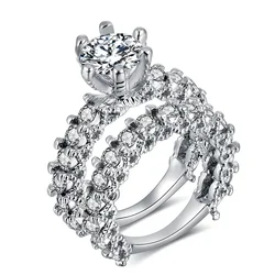 Elegant Zircon Ring Jewelry Silver Color Engagement Wedding Ring Set for Women 2019 Fashion Zircon Crystal Jewelry Gift