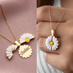 Colgante de margaritas para mujer, collar con nombre grabado personalizado, gargantilla de cadena de acero inoxidable, joyería personalizada, regalo del Día de la madre